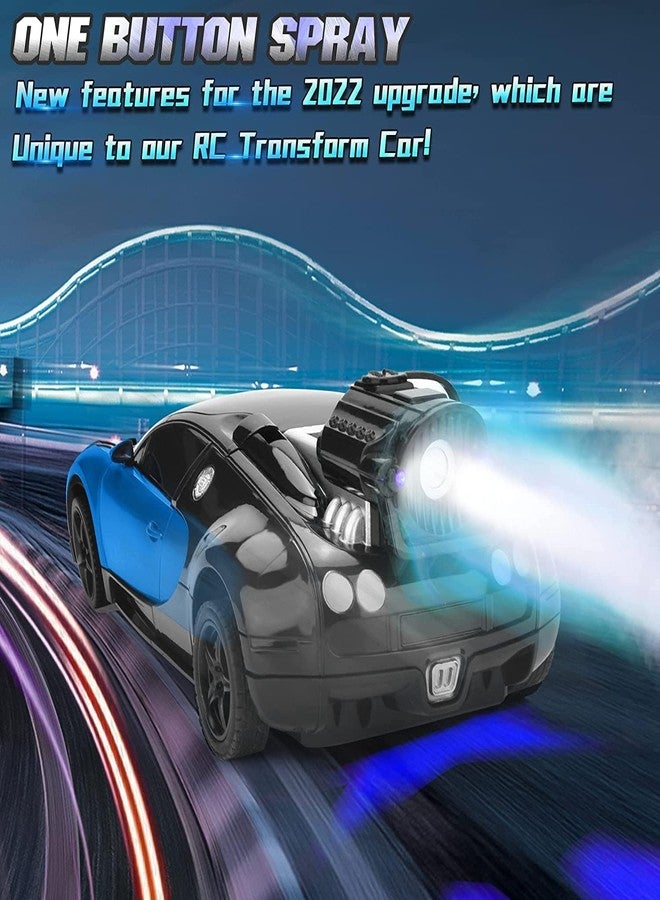 Cable World 3 in 1 RC Car, Robot Car and Smoke Car for Kids, Remote Control Vehicle with One Button Change, 360° Rotating Drifting 1:14 Scale (Blue) - Image 4